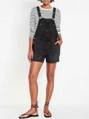 Old Navy Black Denim Slouchy Overalls Shortalls XL Baggy Jean Boho Grunge Y2K